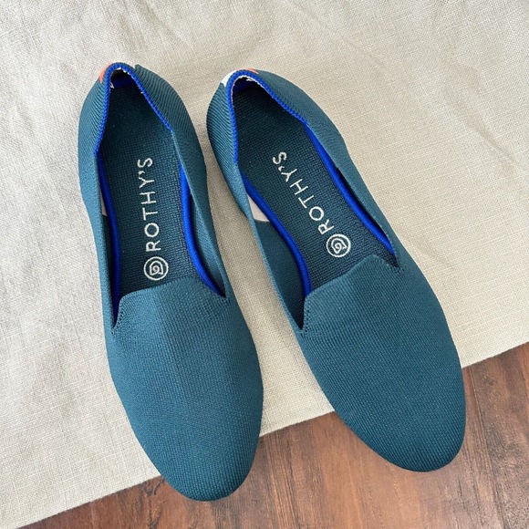 ROTHY'S Neon Stripe Loafers in Bottle Blue Round Toe RETIRED - Picture 2 of 13